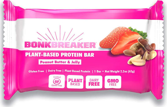 Bonk Breaker Plant-Based Protein Bars, Gluten Free, Dairy Free, Non-GMO Ingredients to Support Performance, 1 Box of 12 Bars, Peanut Butter and Jelly