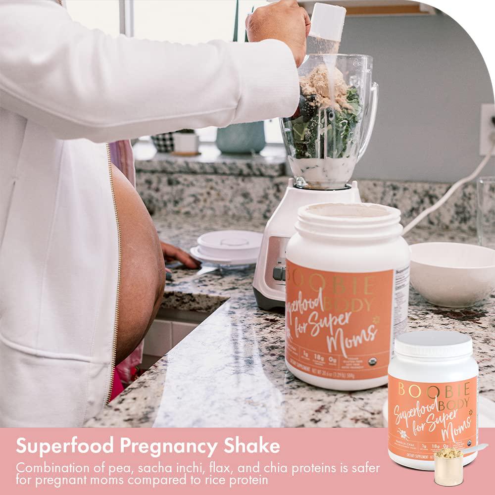 Boobie Body Superfood Protein Shake for Moms, Pregnancy Protein Powder, Lactation Support to Increase Milk Supply, Probiotics, Organic, Diary-Free, Gluten-Free, Vegan - Chocolate Bliss (23.3oz, 1 Tub)