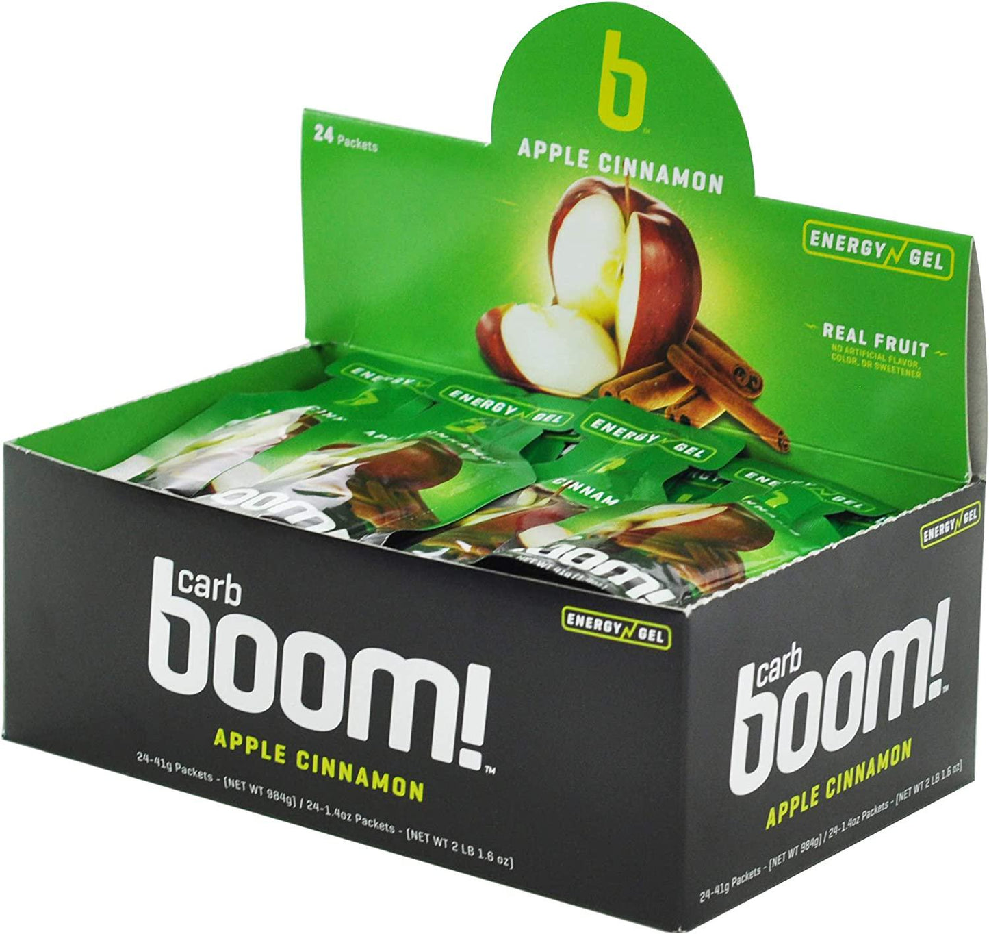 Boom Nutrition - Carb Boom Energy Gel - Fruit-Flavored Energy Gels - Workout Gel - Energy Gel for Cycling - Running Gel - Natural Energy Gel - Apple Cinnamon (24 Pack)