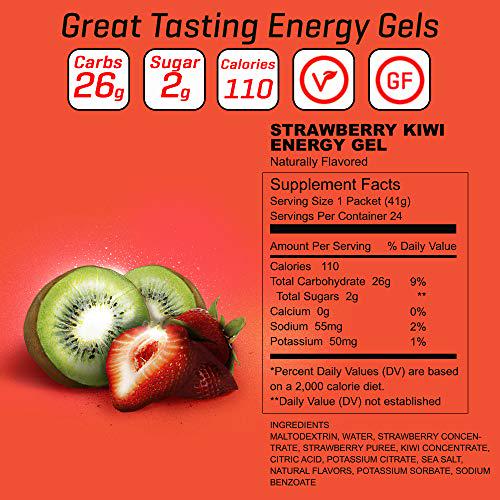 Boom Nutrition - Carb Boom Energy Gel - Fruit-Flavored Energy Gels - Workout Gel - Energy Gel for Cycling - Running Gel - Natural Energy Gel - Strawberry Kiwi (24 Pack)