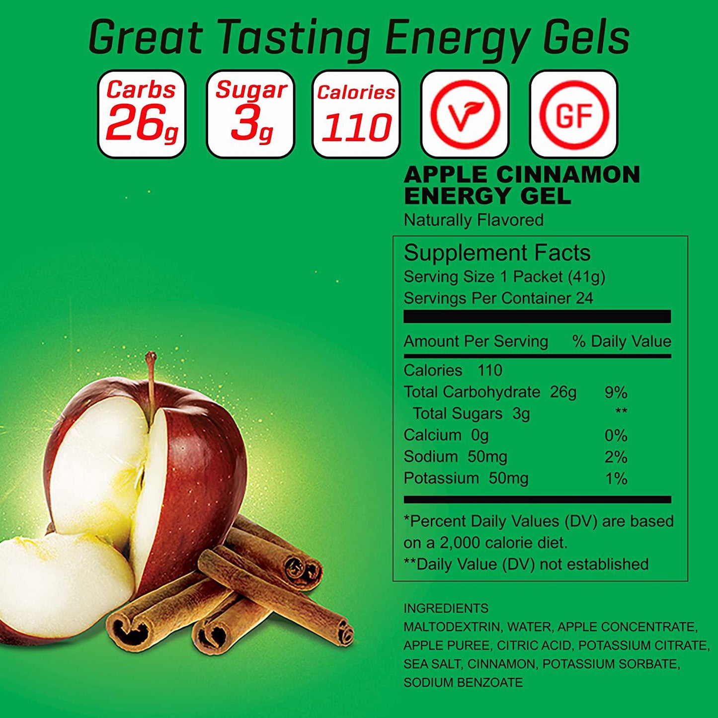 Boom Nutrition - Carb Boom Energy Gel - Fruit-Flavored Energy Gels - Workout Gel - Energy Gel for Cycling - Running Gel - Natural Energy Gel - Apple Cinnamon (24 Pack)