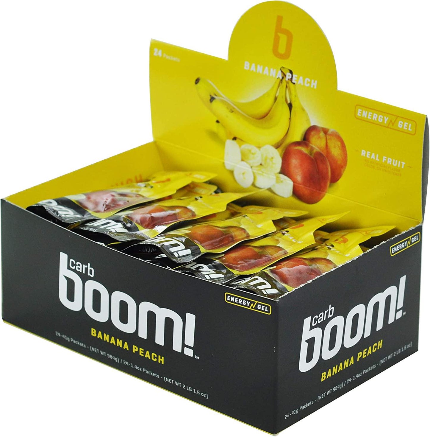 Boom Nutrition - Carb Boom Energy Gel - Fruit-Flavored Energy Gels - Workout Gel - Energy Gel for Cycling - Running Gel - Natural Energy Gel - Banana Peach (24 Pack)
