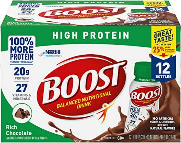 Boost High Protein Complete Nutritional Drink, Chocolate Sensation, 8 fl oz Bottle,12 Count (Pack of 1)