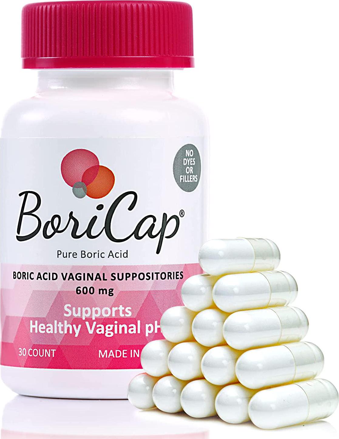 BoriCap Boric Acid Suppositories Contain Only Boric Acid, Gelatin Capsule, Helps Maintain Vaginal Health, Easy to Insert, Made in The USA, 30 Capsules