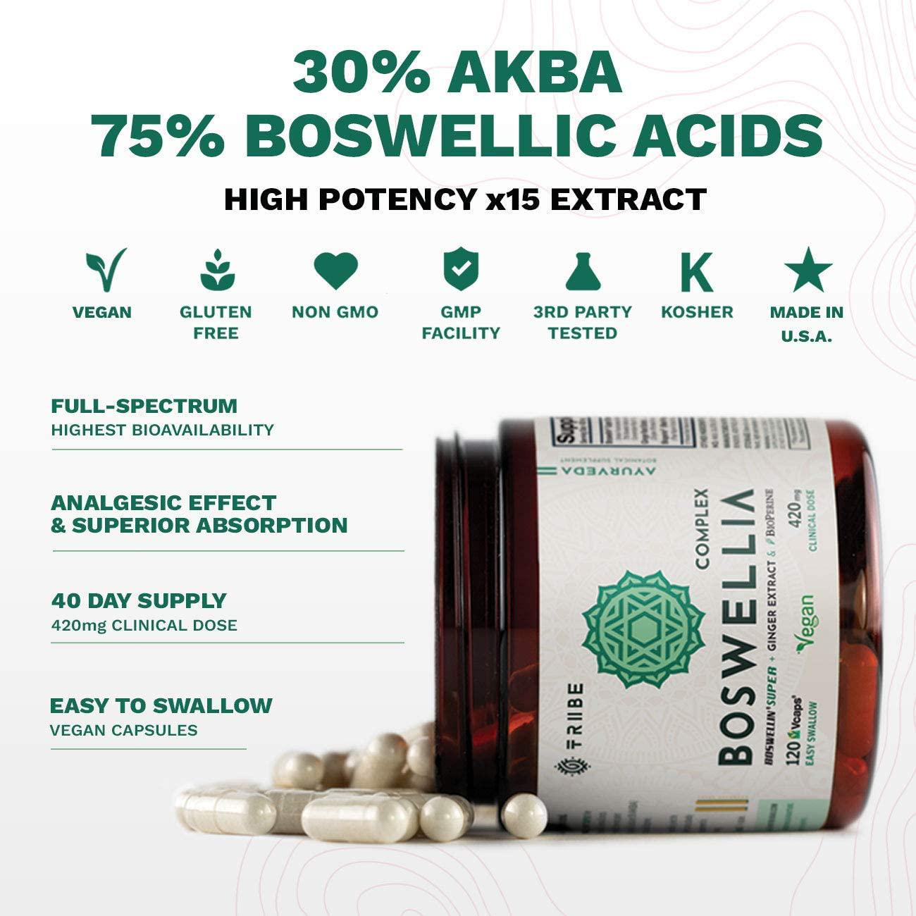 Boswellia Complex with Boswellin Super Ginger Extract and Bioperine - 120 Easy Swallow Vegan Capsules - Superior Absorption - Joint Support Mobility Shiftiness Relief Cartilage Gut Respiratory Health