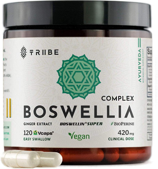 Boswellia Complex with Boswellin Super Ginger Extract and Bioperine - 120 Easy Swallow Vegan Capsules - Superior Absorption - Joint Support Mobility Shiftiness Relief Cartilage Gut Respiratory Health