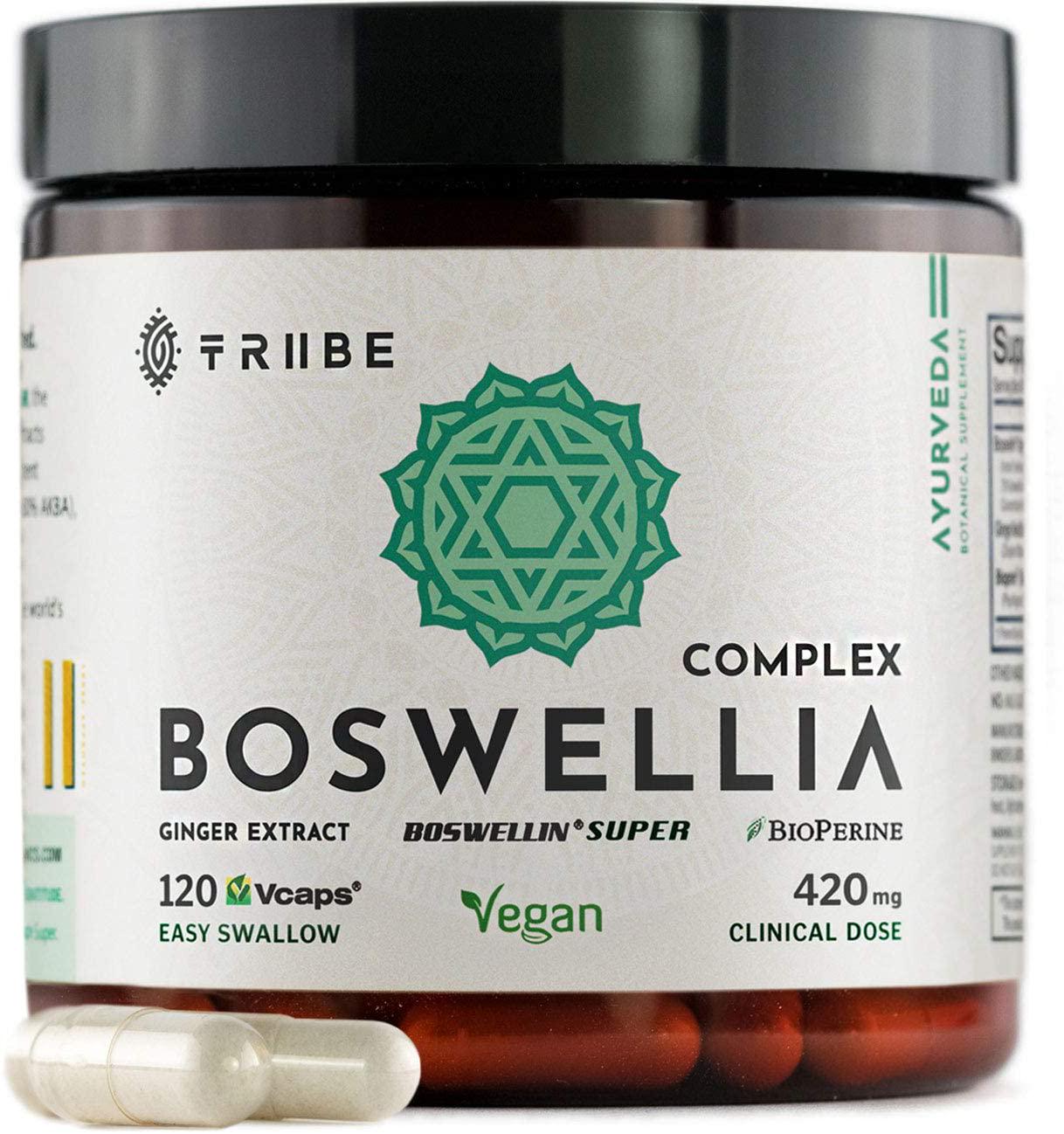 Boswellia Complex with Boswellin Super Ginger Extract and Bioperine - Easy Swallow Vegan Capsules - Superior Absorption - Joint Support Mobility Shiftiness Relief Cartilage Gut Respiratory Health
