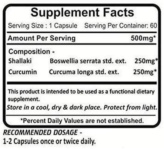 Boswellia Curcumin - 2 Bottles (Each 60 Capsules, 500mg) - Planet Ayurveda in USA