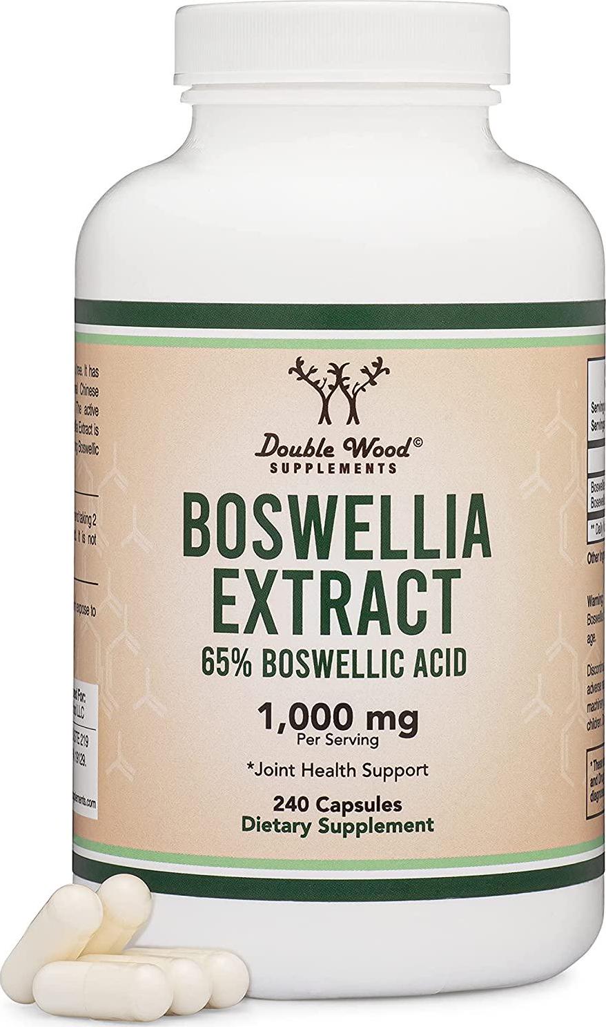 Boswellia Serrata - 240 Capsules (Max Strength 1,000mg of 65% Boswellic Acid Extract) for Joint Support and Joint Health, Made and Tested in The USA, by Double Wood Supplements
