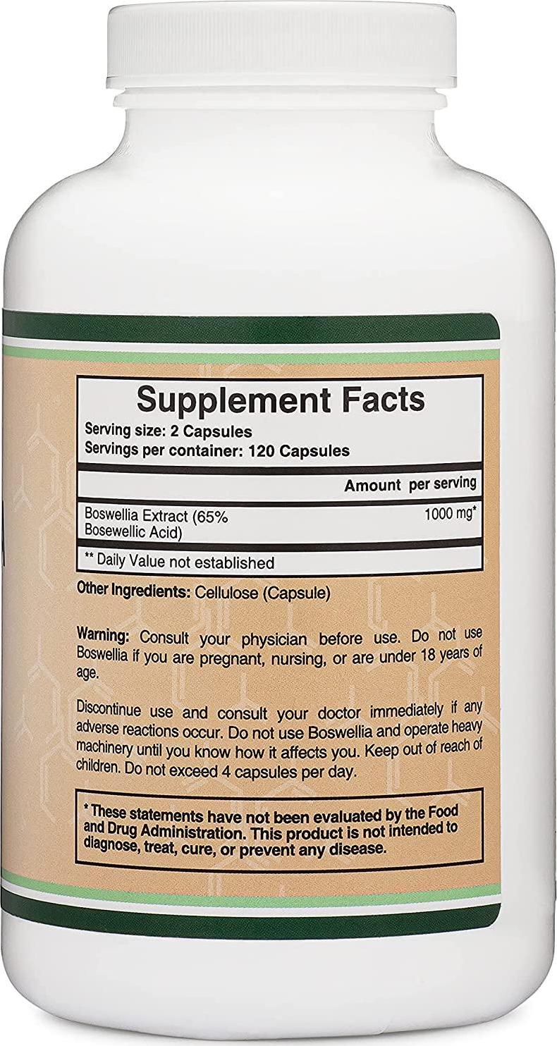 Boswellia Serrata - 240 Capsules (Max Strength 1,000mg of 65% Boswellic Acid Extract) for Joint Support and Joint Health, Made and Tested in The USA, by Double Wood Supplements