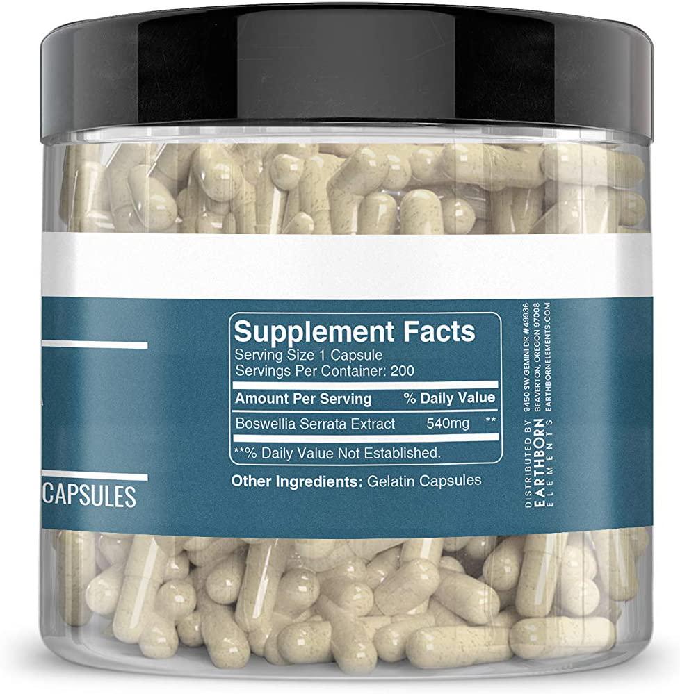 Boswellia Serrata Extract, 200 Capsules, 540mg Serving, 100% Pure and Extra Potent Indian Frankincense, Non-GMO, Made in USA, No Additive or Filler, Natural Ayurvedic Supplement