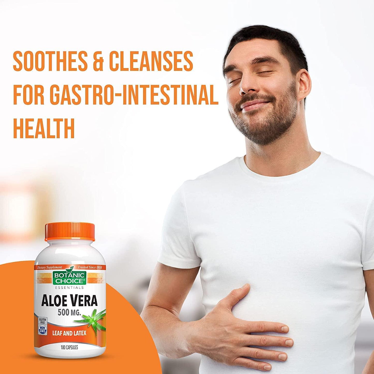 Botanic Choice Aloe Vera Capsules for Digestive Health, Easy to Swallow Aloe Pills, 500mg, 180 Capsules