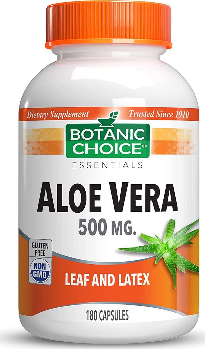Botanic Choice Aloe Vera Capsules for Digestive Health, Easy to Swallow Aloe Pills, 500mg, 180 Capsules