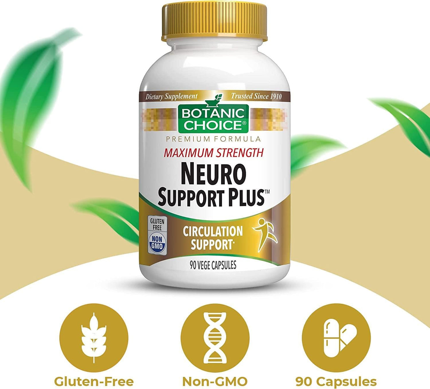 Botanic Choice Maximum Strength Neuro Support Plus - Adult Daily Supplement - Delivers Essential Vitamins to Support Nerves Healthy Circulation and Blood Sugar Levels 90 Capsules