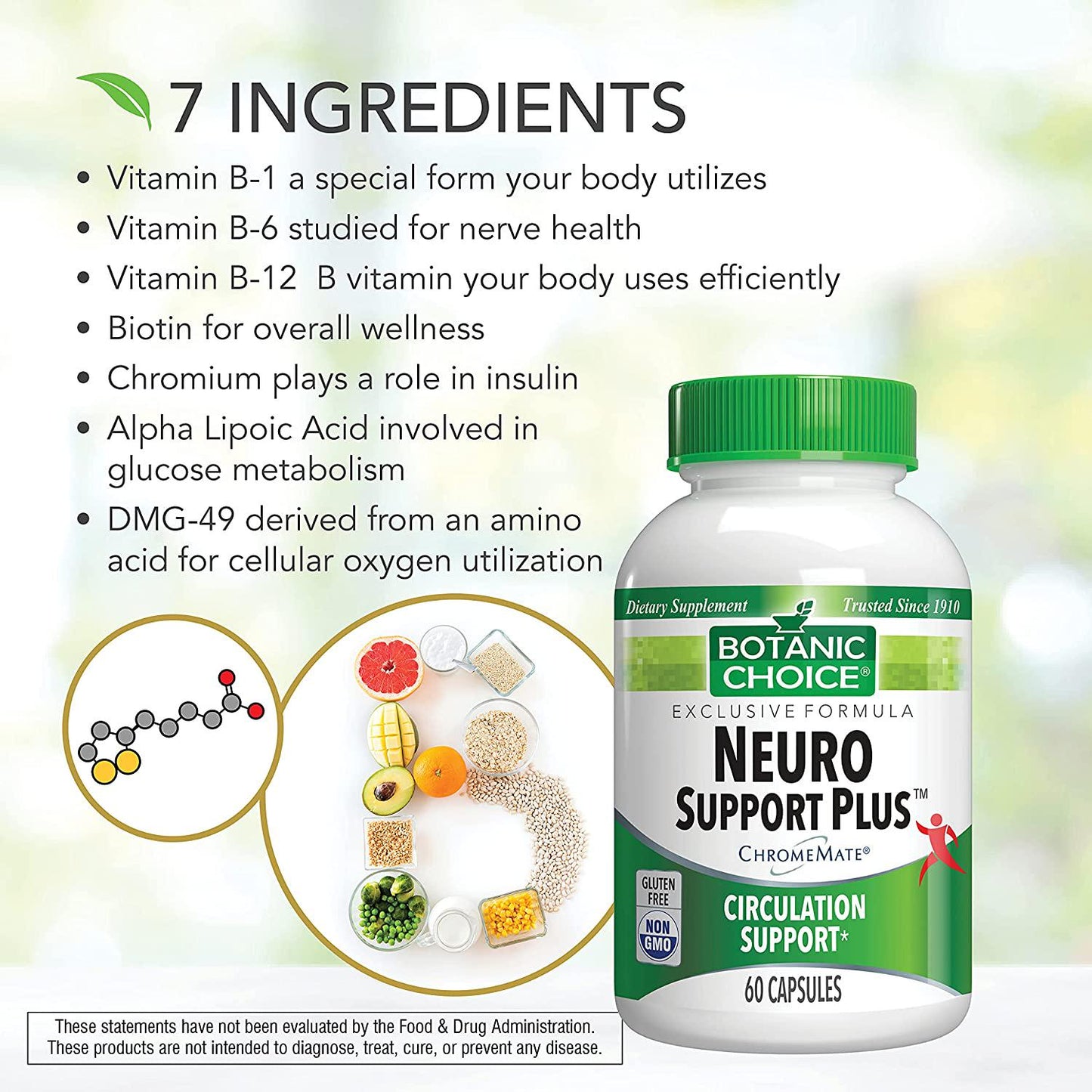 Botanic Choice Neuro Support Plus, 60 Ct - for Healthy Feet and Nerves; Circulatory Support for Your Feet and Leg Comfort; Vitamin for Nerve