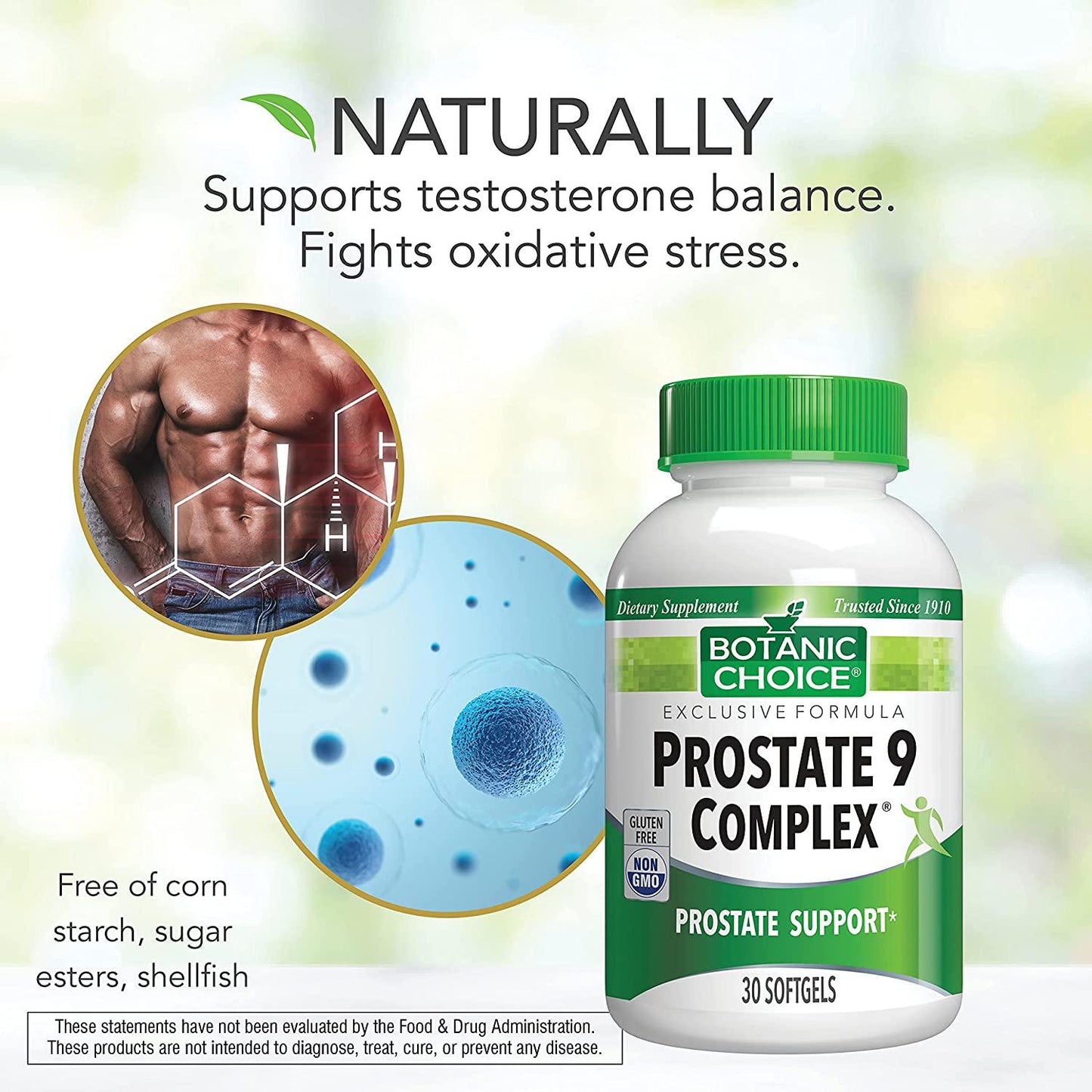 Botanic Choice Prostate 9 Complex - Adult Men Daily Supplement - Delivers Essential Minerals to Support Healthy Urinary Function Testosterone Balance and Overall Wellness 30 Softgels