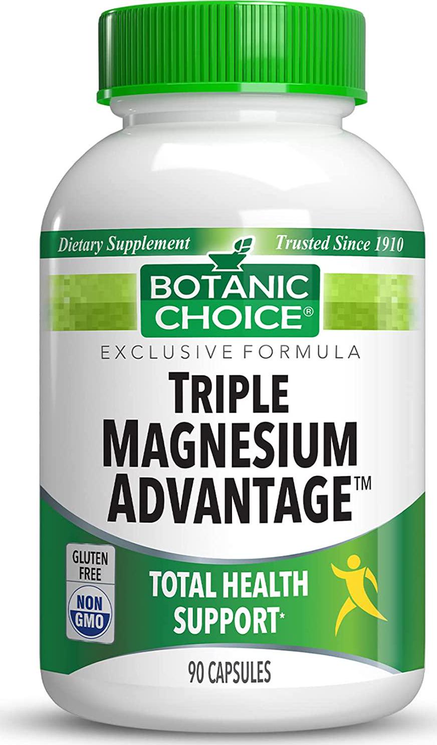 Botanic Choice Triple Magnesium Advantage, Magnesium Triple Complex for Nerve and Heart Health, Easy to Swallow Magnesium Blend Capsules for Digestive and Muscular Health