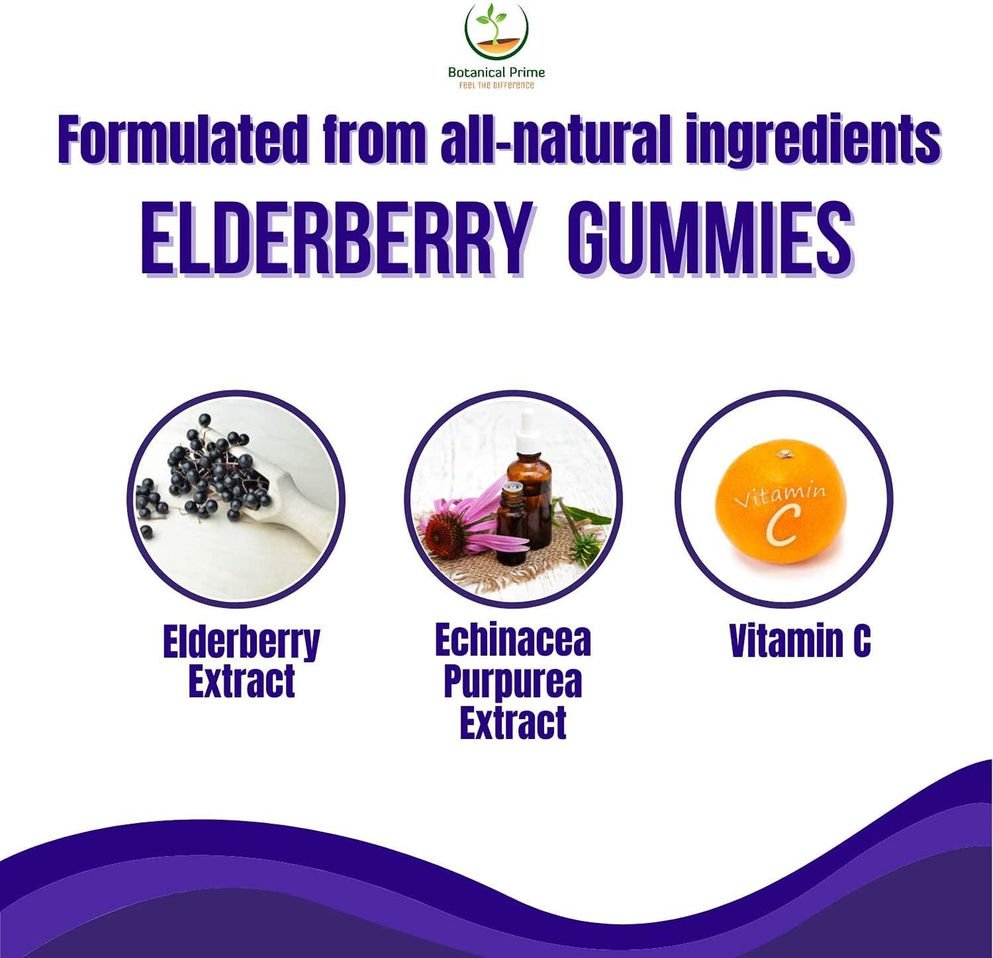 Botanical Prime Expertly Formulated Elderberry Gummies for Immune System Support with 840 MG of Black Elderberry Extract with Echinacea and Vitamin C. 60 Counts, 1 Month Supply.