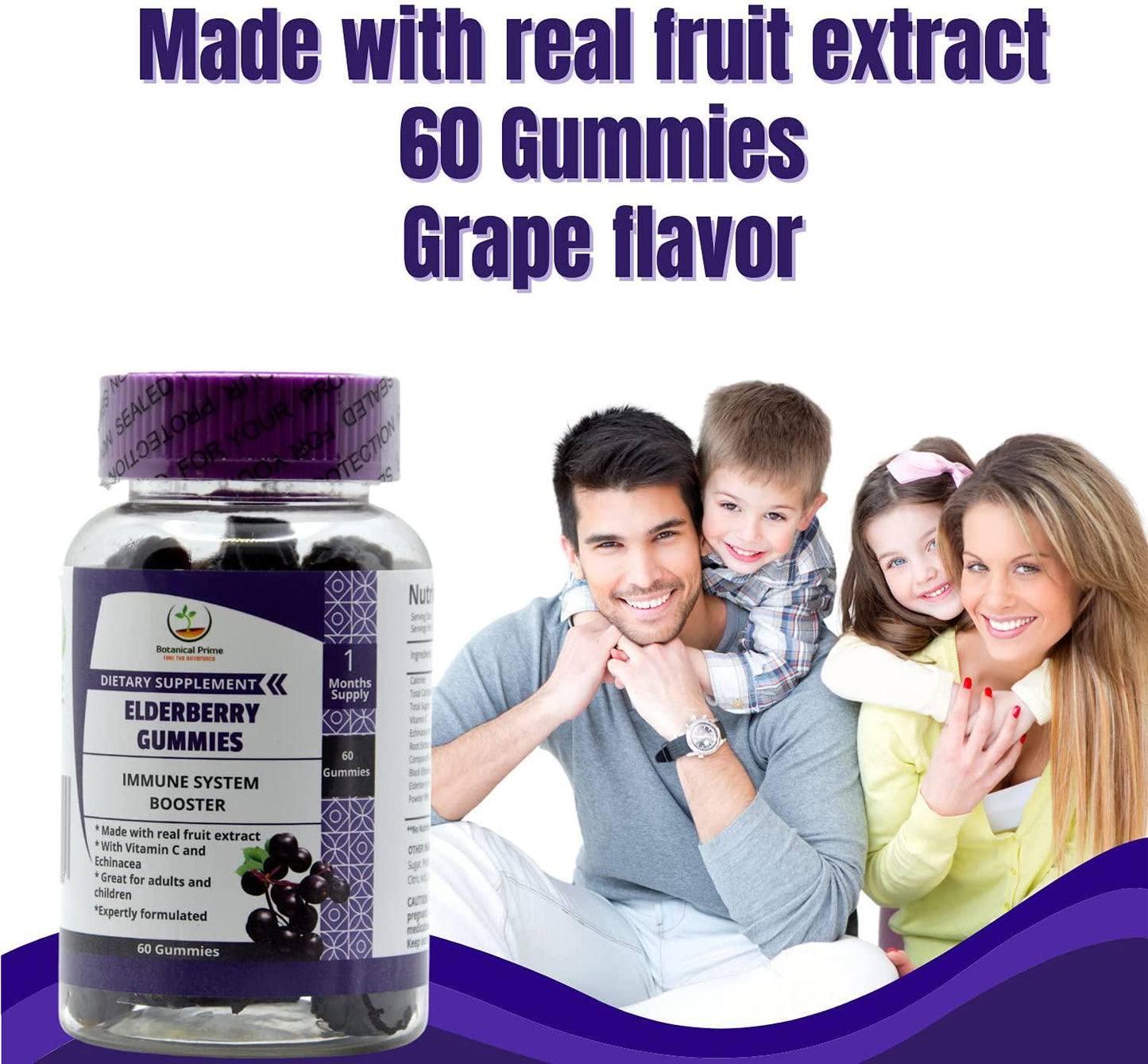 Botanical Prime Expertly Formulated Elderberry Gummies for Immune System Support with 840 MG of Black Elderberry Extract with Echinacea and Vitamin C. 60 Counts, 1 Month Supply.