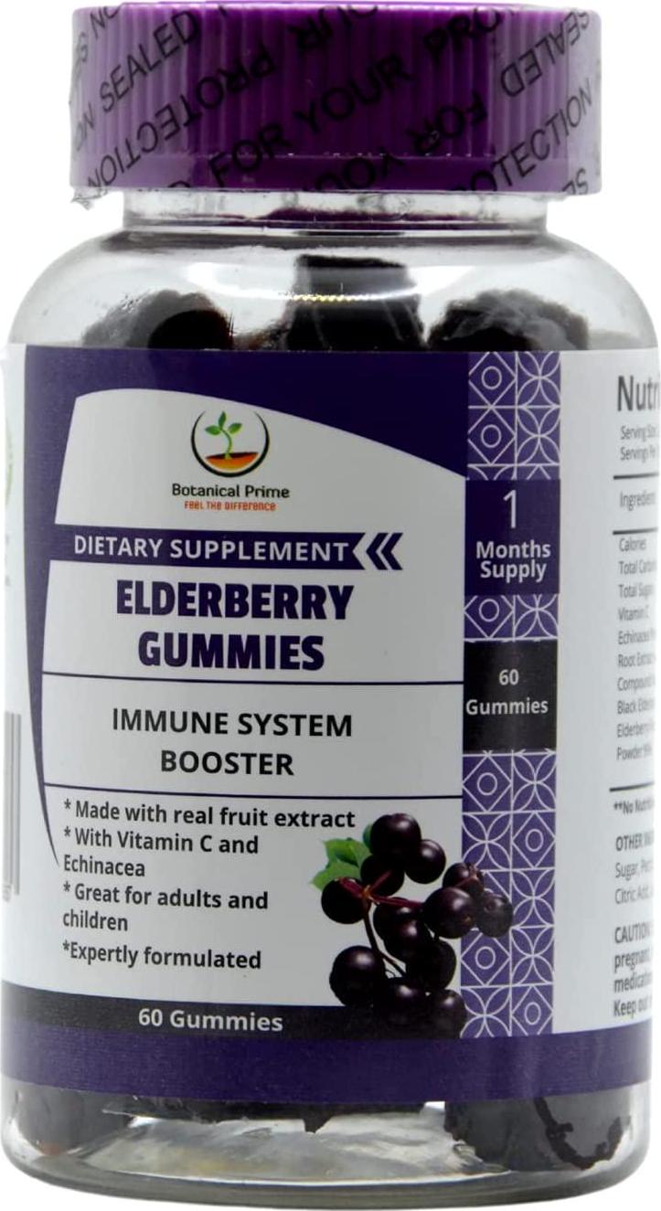 Botanical Prime Expertly Formulated Elderberry Gummies for Immune System Support with 840 MG of Black Elderberry Extract with Echinacea and Vitamin C. 60 Counts, 1 Month Supply.