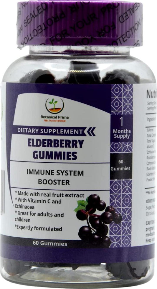 Botanical Prime Expertly Formulated Elderberry Gummies for Immune System Support with 840 MG of Black Elderberry Extract with Echinacea and Vitamin C. 60 Counts, 1 Month Supply.
