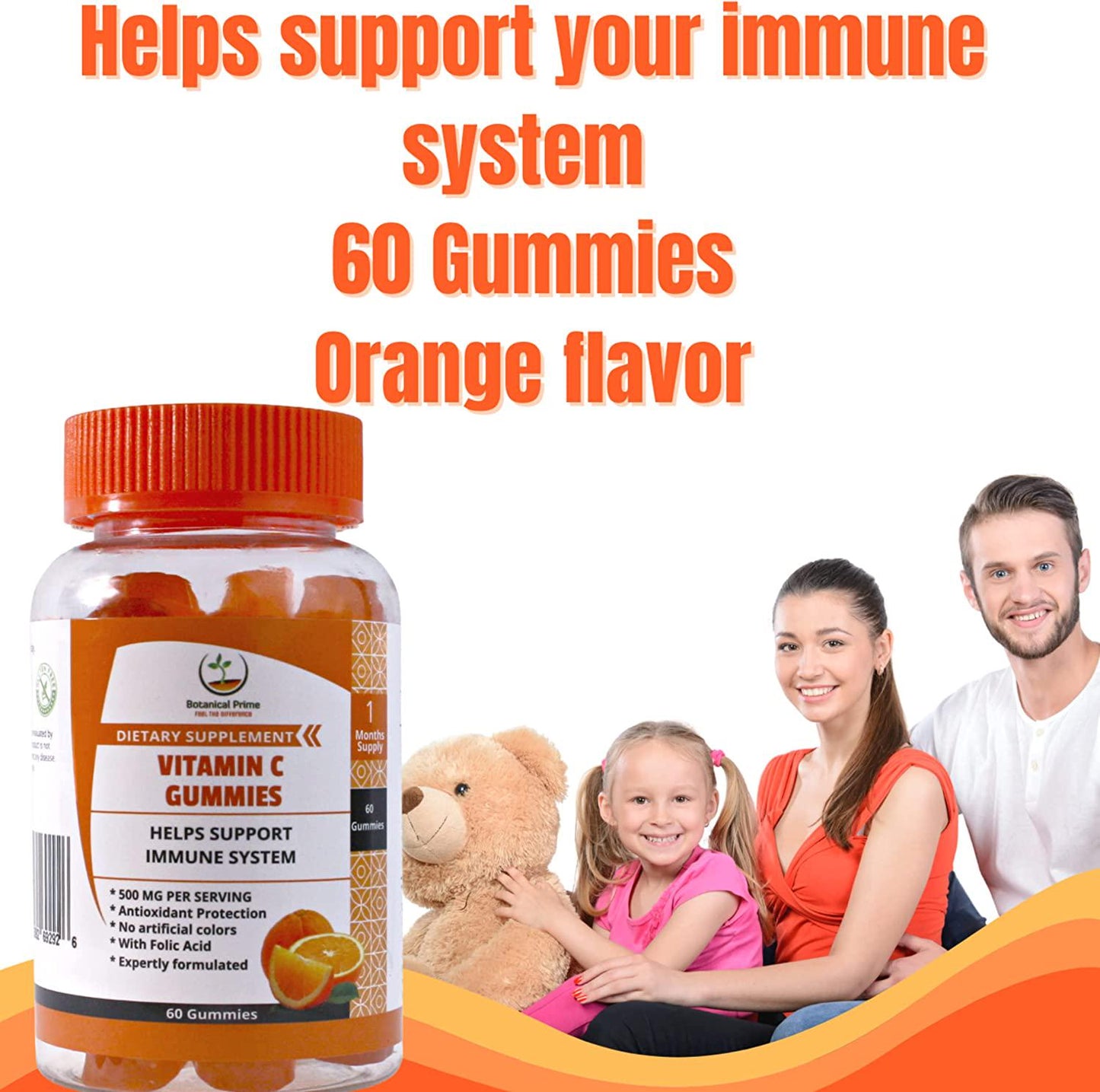 Botanical Prime Vitamin C Gummies Expertly formulated 500MG of Vitamin C with Folic Acid 60 Counts 1 Month Supply