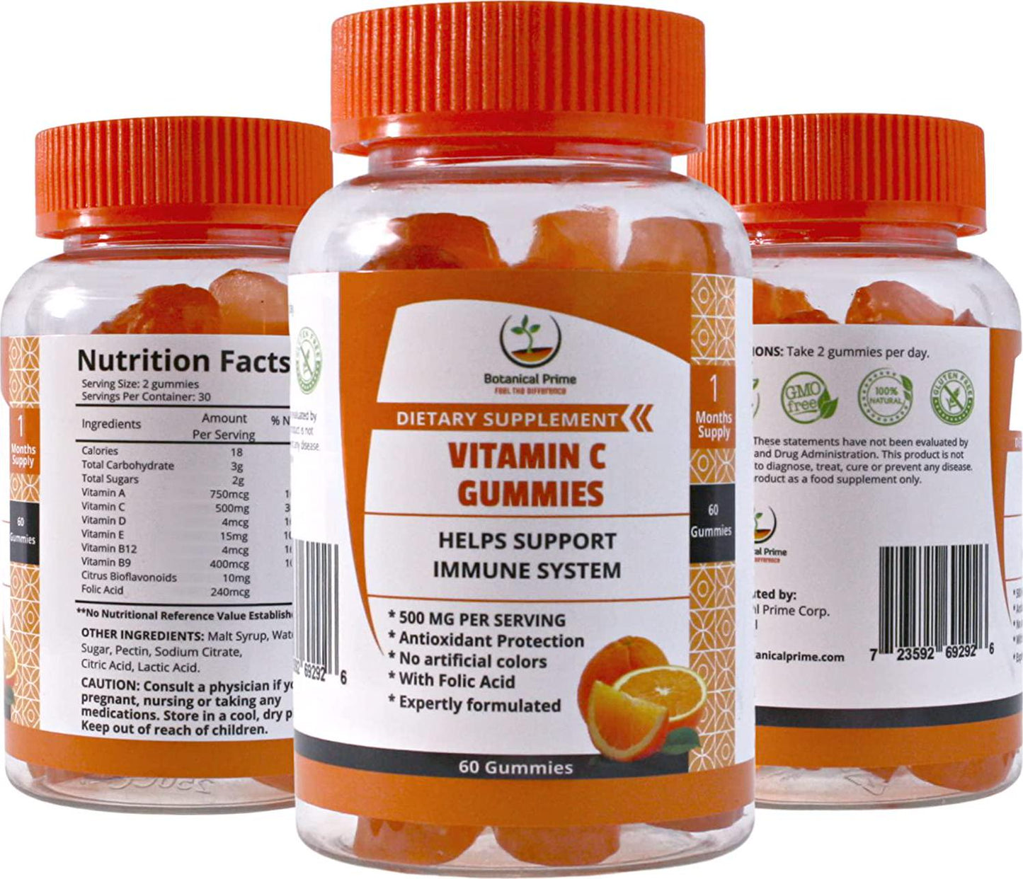 Botanical Prime Vitamin C Gummies Expertly formulated 500MG of Vitamin C with Folic Acid 60 Counts 1 Month Supply