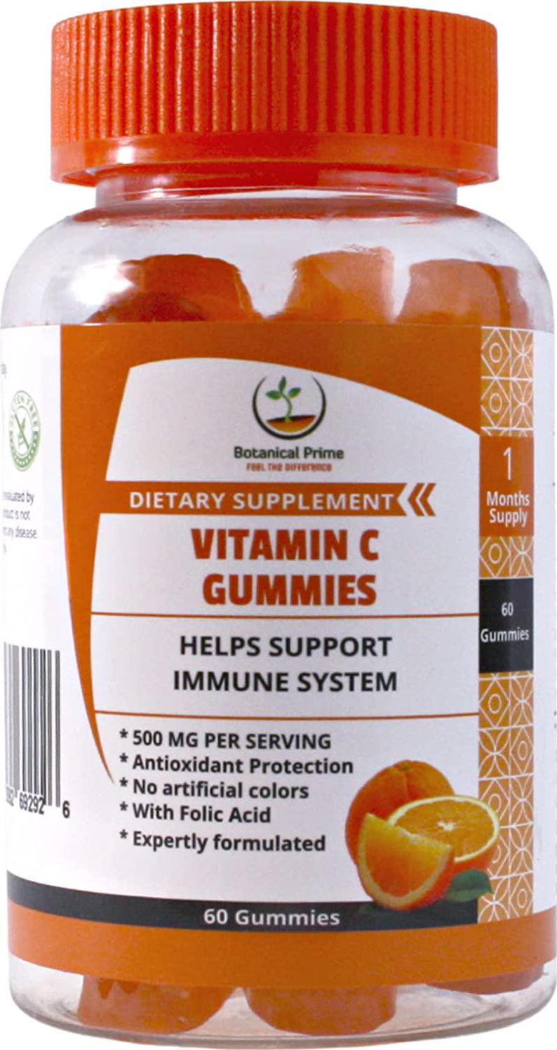 Botanical Prime Vitamin C Gummies Expertly formulated 500MG of Vitamin C with Folic Acid 60 Counts 1 Month Supply