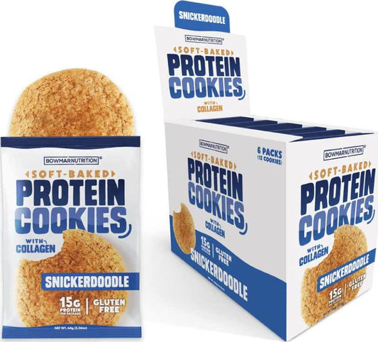 Bowmar Nutrition Protein Cookies, Collagen Cookies, Whey Protein Cookies, Soft Baked Cookies, 15g of Protein in Each Cookie, 6 Cookies Per Box. (Snicker Doodle, 6 Pack)