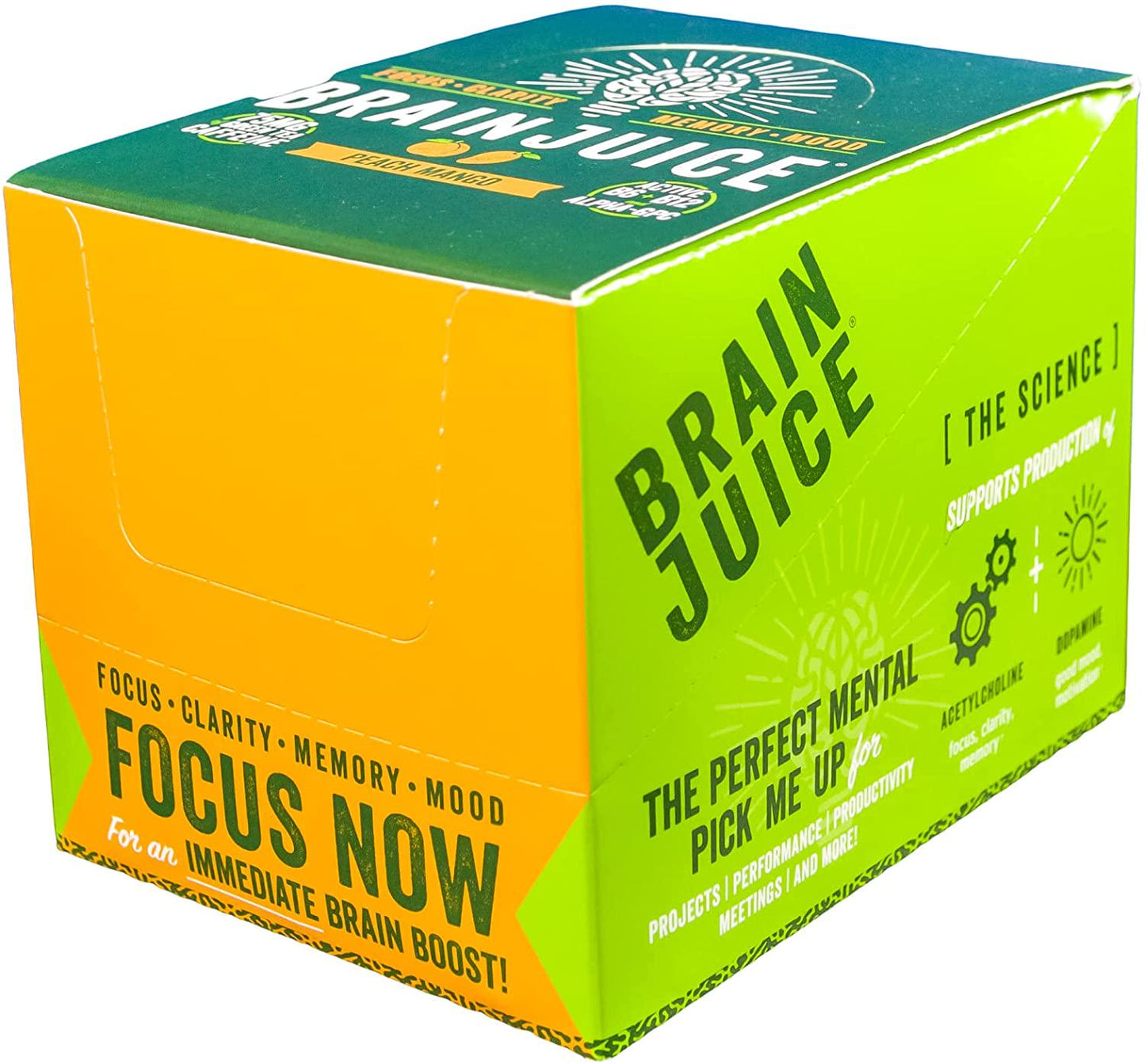 BrainJuice Brain Booster Shot, Original Peach Mango | Liquid Drink Supplement for Improved Energy, Memory, Focus, Clarity and Mood, Gluten-Free, Non-GMO | 2.5 fl oz, 12 Count