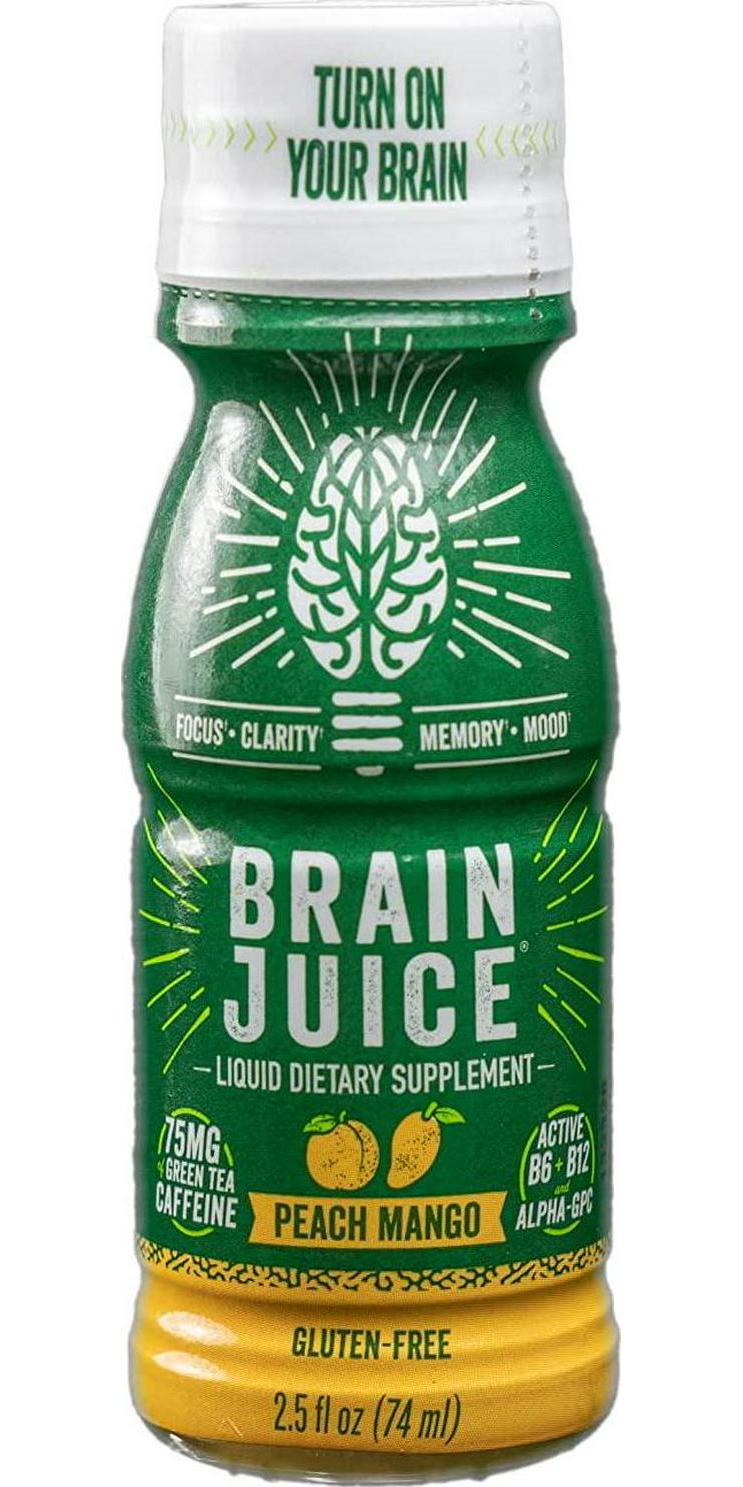 BrainJuice Brain Booster Shot, Original Peach Mango | Liquid Drink Supplement for Improved Energy, Memory, Focus, Clarity and Mood, Gluten-Free, Non-GMO | 2.5 fl oz, 12 Count