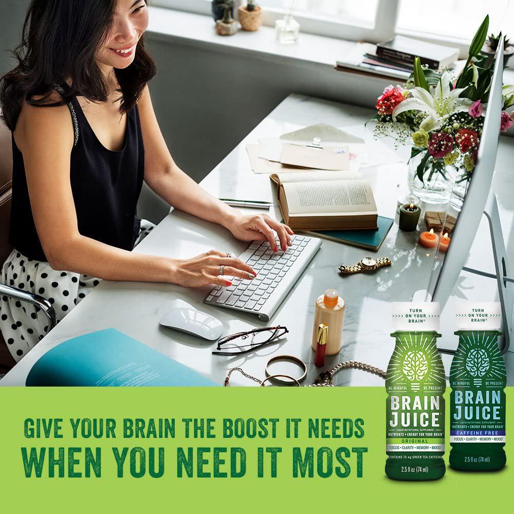 BrainJuice Brain Booster Shot, Original Peach Mango | Liquid Drink Supplement for Improved Energy, Memory, Focus, Clarity and Mood, Gluten-Free, Non-GMO | 2.5 fl oz, 12 Count