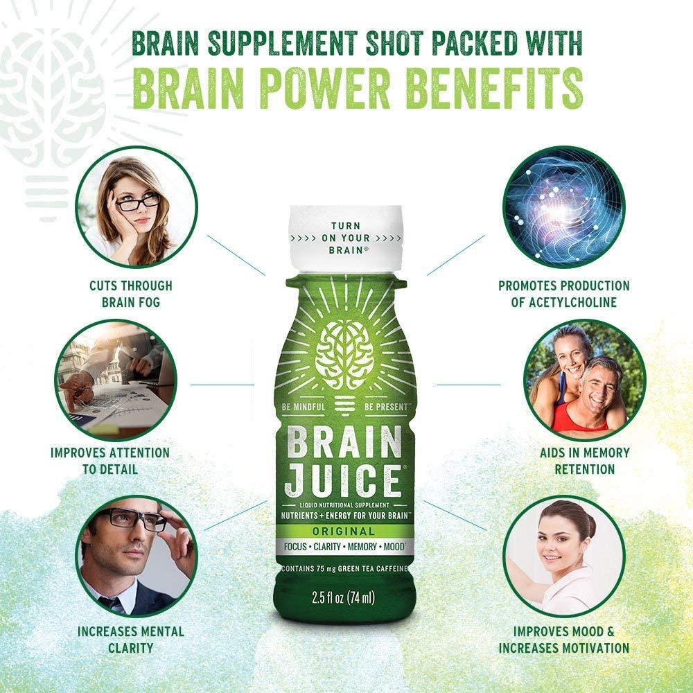 BrainJuice Brain Booster Shot, Original Peach Mango | Liquid Drink Supplement for Improved Energy, Memory, Focus, Clarity and Mood, Gluten-Free, Non-GMO | 2.5 fl oz, 12 Count