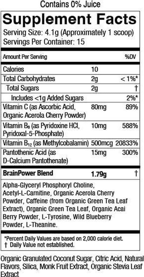 BrainJuice Daily BrainPower Mix | Watermelon - Premium Nootropic Supplement | Naturally Supports Improved Energy, Focus, Memory, and Mood | Alpha GPC, Organic Green Tea Extract, L-Theanine