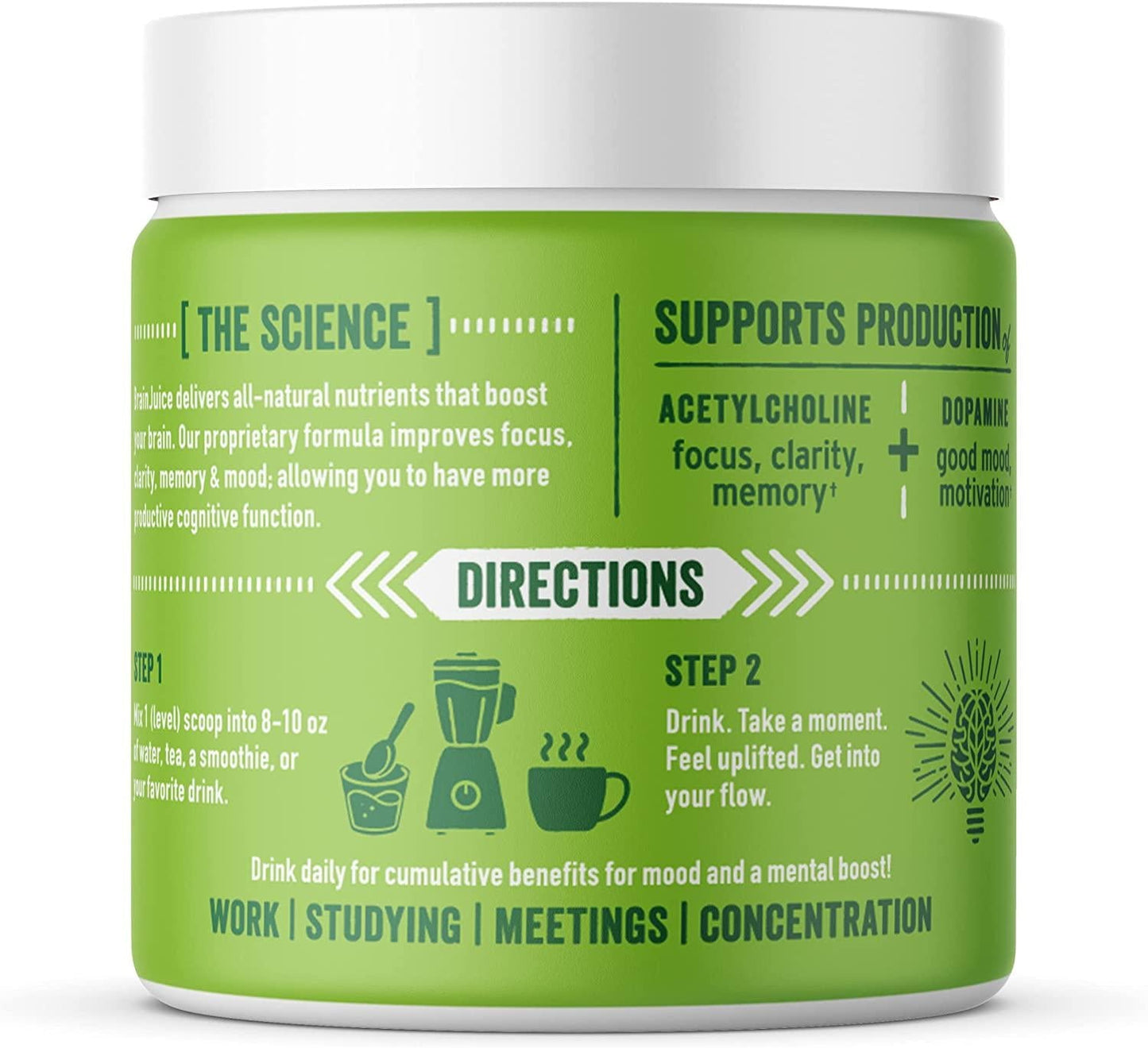 BrainJuice Daily BrainPower Mix | Watermelon - Premium Nootropic Supplement | Naturally Supports Improved Energy, Focus, Memory, and Mood | Alpha GPC, Organic Green Tea Extract, L-Theanine