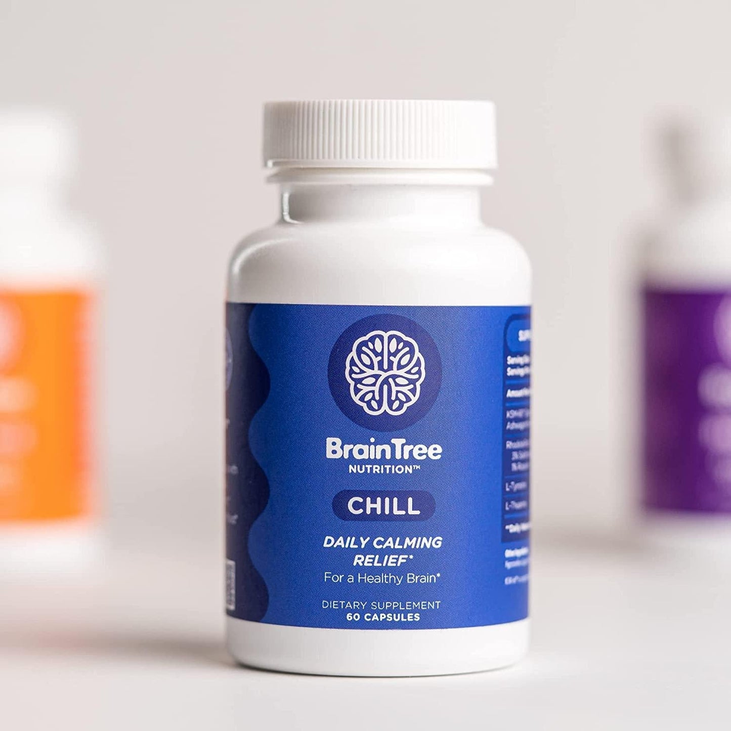 BrainTree Nutrition CHILL | Daily Calming Relief* for A Healthy Brain* | Promotes Stress Relief, Calmness, Mood* | Capsules: 60 (1 Bottle)