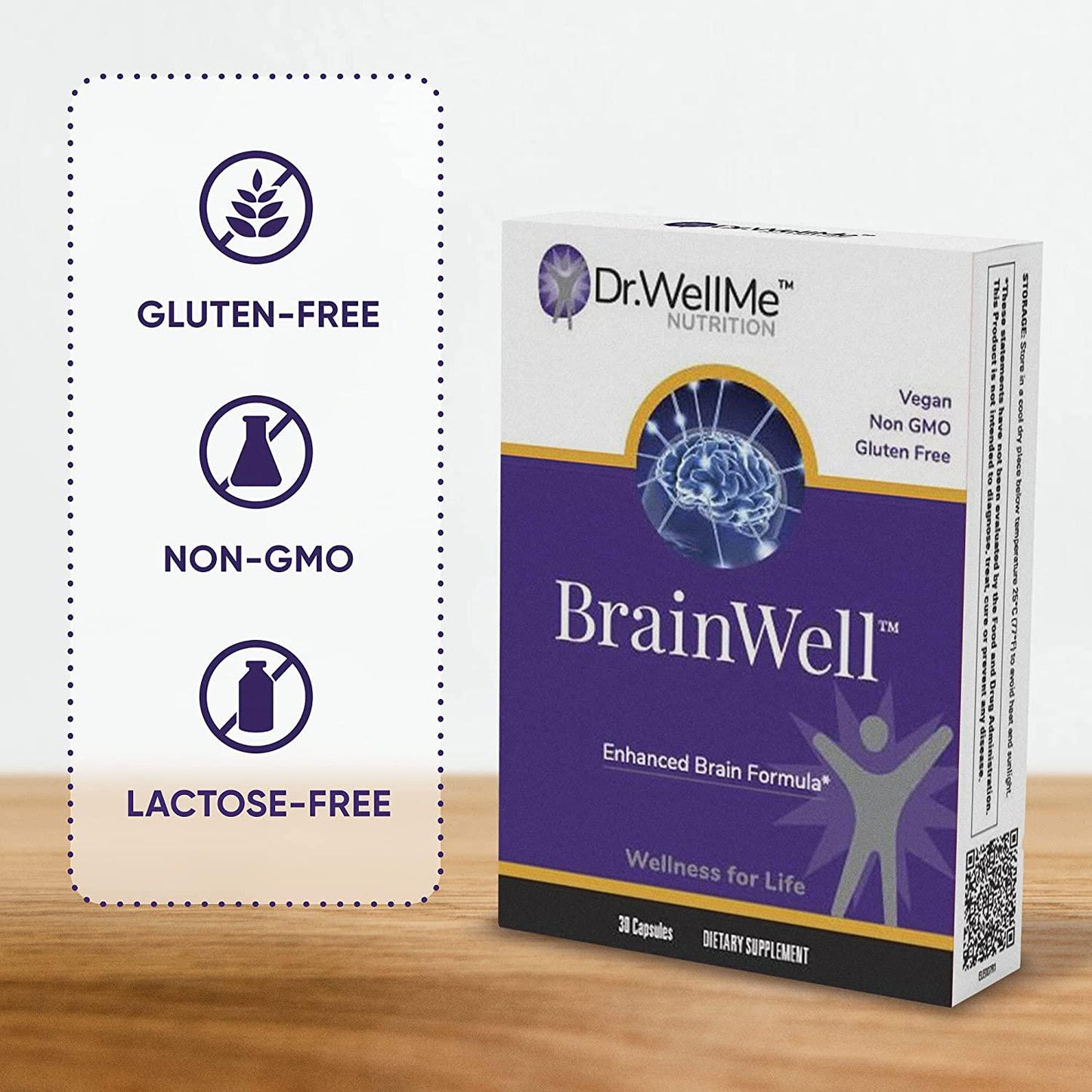 BrainWell Premium Nootropic Brain Support Supplement with Vitamin D3, L-Theanine, N-Acetyl-L-Tyrosine - Improves Cognitive Function and Memory and Enhances Focus for Men and Woman - (30 Vegan Capsules)