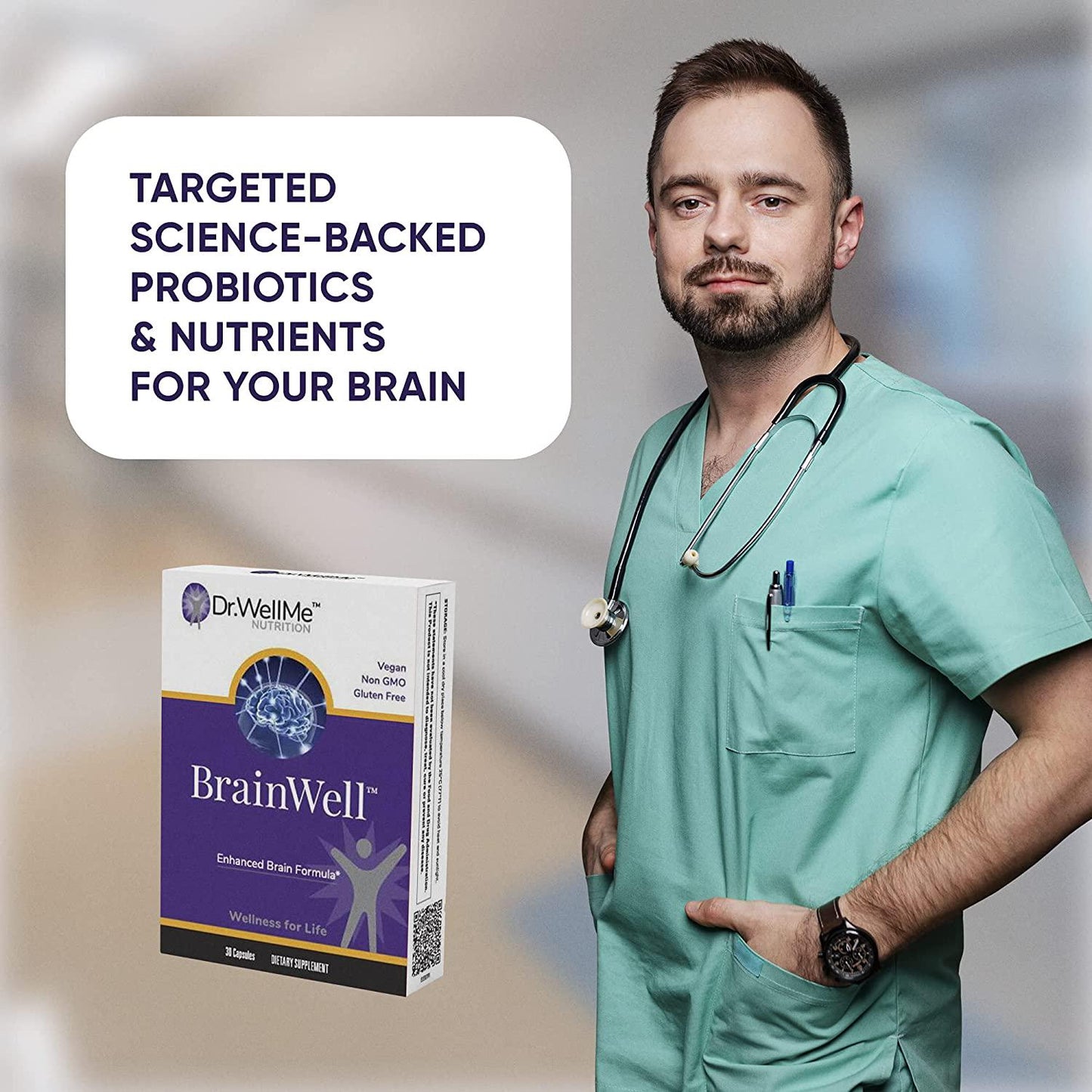 BrainWell Premium Nootropic Brain Support Supplement with Vitamin D3, L-Theanine, N-Acetyl-L-Tyrosine - Improves Cognitive Function and Memory and Enhances Focus for Men and Woman - (30 Vegan Capsules)