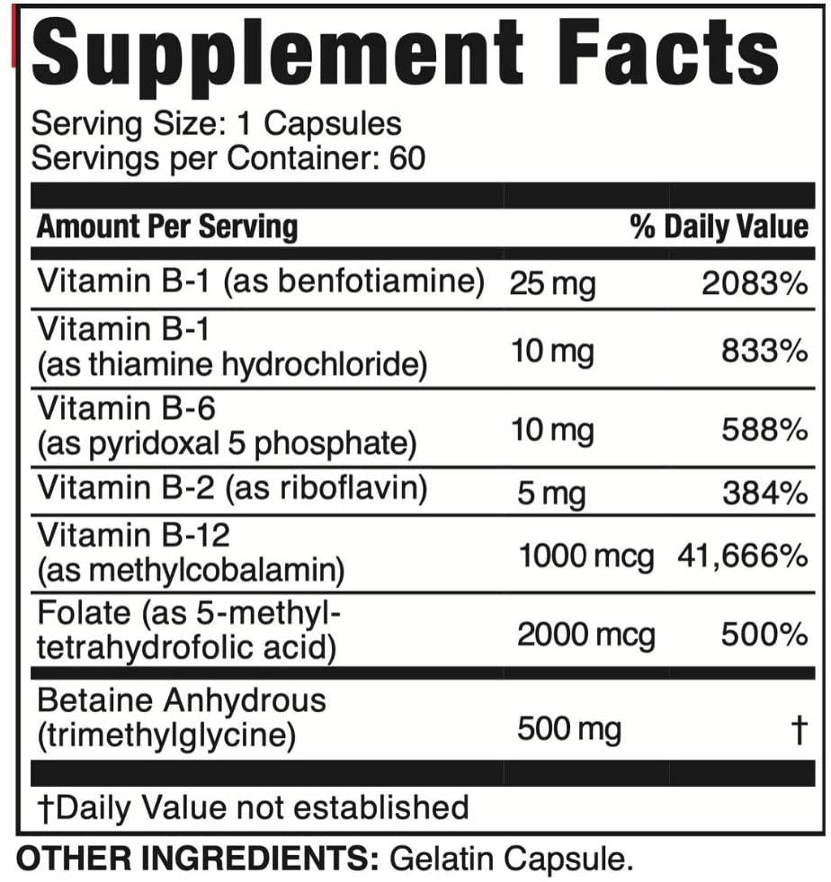 Brain B-Balance | Neuro Balance Formula | with 5-MTHF, B12, Benfotiamine, Trimethylglycine, and P5P | 60 Servings