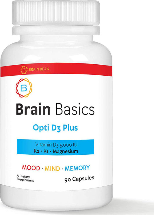 Brain Basics Opti D3 Plus | Vitamin D3 5,000IU, Vitamin K1 and K2, and Magnesium | 90 Servings