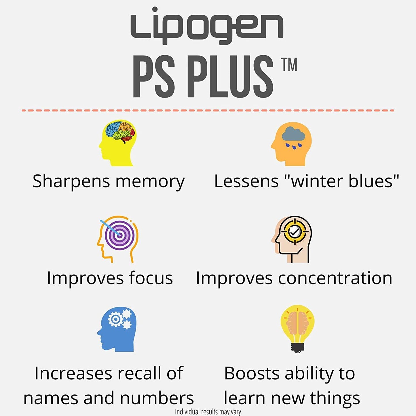 Brain Boost Supplement - Enhance Memory, Focus and Clarity. Highly Effective, Clinically Proven Formula for Cognitive Function. Lipogen PS Plus (3 Pack)