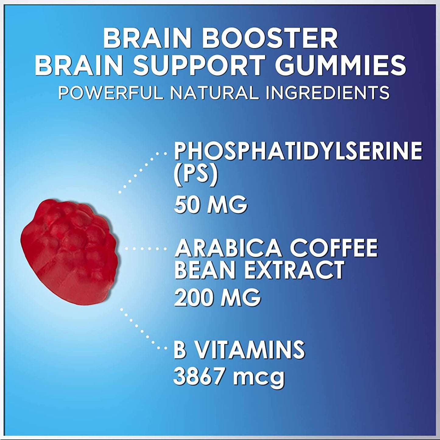 Brain Booster Gummies - Brain Supplement with B12 For Energy and Clarity - Support Focus and Support Memory - Brain Supplement For Concentration, Brain Fog, and Cognition - Vegan, Non-GMO - 60 Gummies
