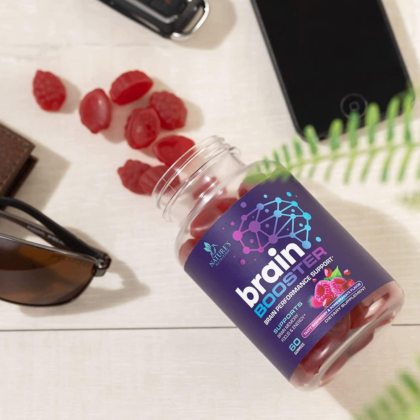 Brain Booster Gummies - Brain Supplement with B12 For Energy and Clarity - Support Focus and Support Memory - Brain Supplement For Concentration, Brain Fog, and Cognition - Vegan, Non-GMO - 60 Gummies