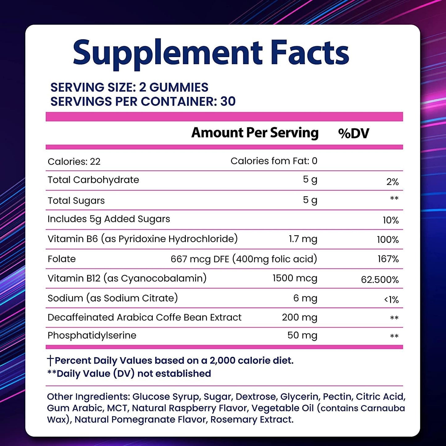 Brain Booster Gummies Supplement Nootropic with Phosphatidylserine, Coffee Bean Extract and Vitamin B12 to Support Focus, Memory, Energy and Brain Performance, Tasty Raspberry Gummy Flavor, 60 Gummies