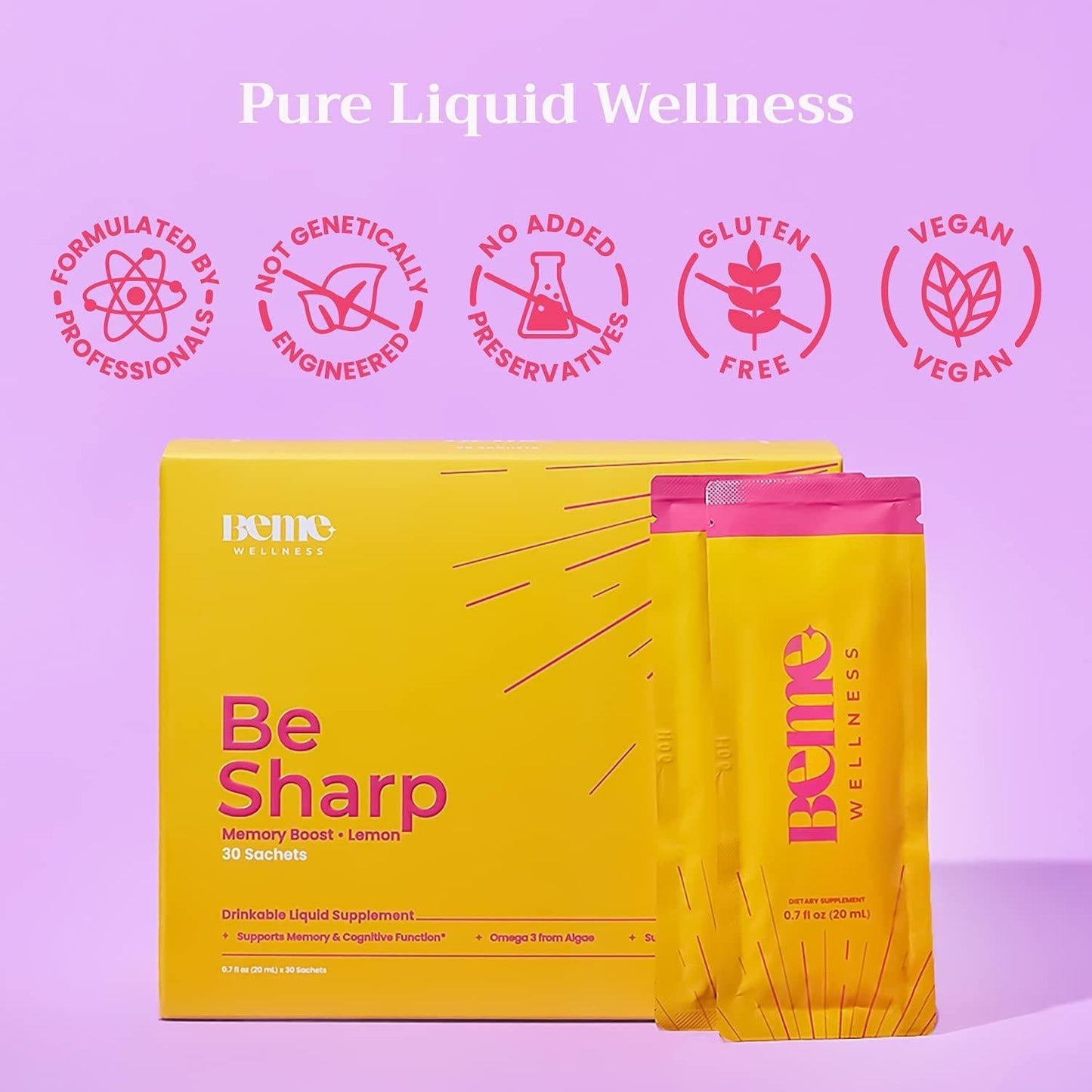 Brain Booster Liquid Supplement to Support Mental Wellness + Cognitive Function | BeSharp with Patented Grape Blueberry Extract + Phosphatidylserine + Turmeric + Black Pepper + Omega3 DHA Algal Oil