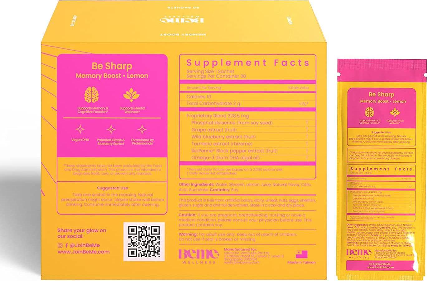 Brain Booster Liquid Supplement to Support Mental Wellness + Cognitive Function | BeSharp with Patented Grape Blueberry Extract + Phosphatidylserine + Turmeric + Black Pepper + Omega3 DHA Algal Oil