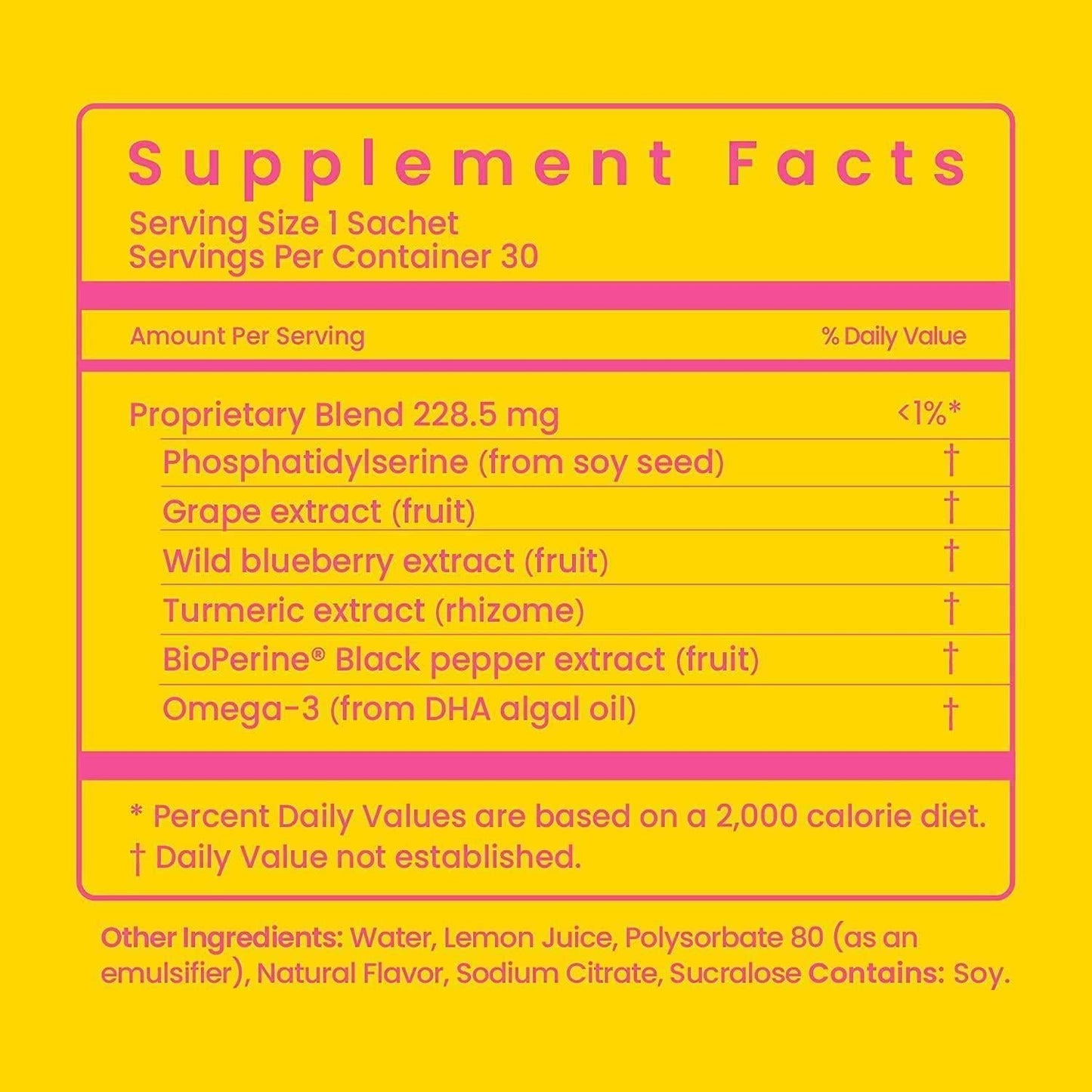 Brain Booster Liquid Supplement to Support Mental Wellness + Cognitive Function | BeSharp with Patented Grape Blueberry Extract + Phosphatidylserine + Turmeric + Black Pepper + Omega3 DHA Algal Oil