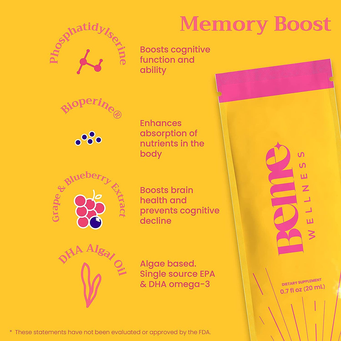 Brain Booster Liquid Supplement to Support Mental Wellness + Cognitive Function | BeSharp with Patented Grape Blueberry Extract + Phosphatidylserine + Turmeric + Black Pepper + Omega3 DHA Algal Oil