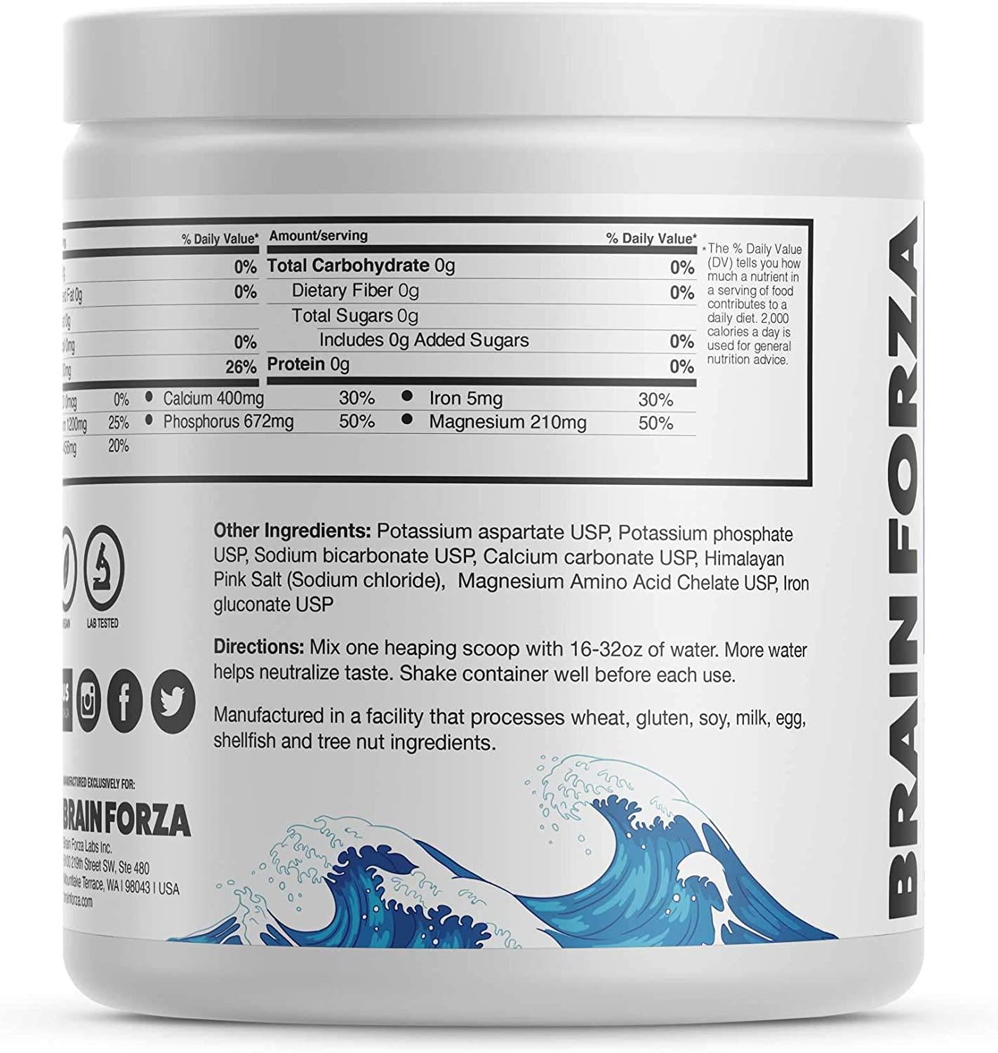 Brain Forza Super Fast Keto Electrolytes for Fasting - Premium Electrolytes, No Sugar or Flavoring w/Potassium, Sodium, Magnesium, Calcium, Iron, Pink Himalayan Salt, (30srv, Unflavored)