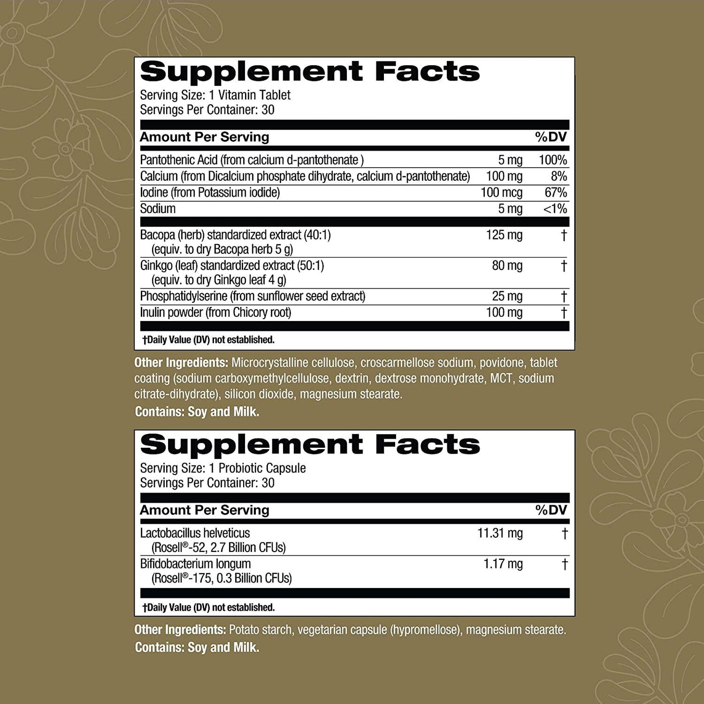 Brain Health Probiotics 3 Billion CFU |Probiotics for Women, Probiotics for Men and Adults, Alleviate Mental Stress, Supporting Cognitive Function, Natural | Shelf Stable | 30 Servings